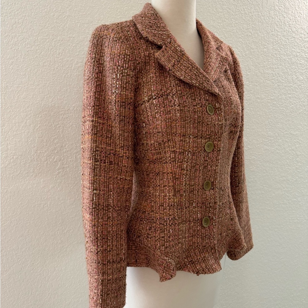 Neiman Marcus‎ VTG 90's Multicolored Tweed Flare Ruffle Blazer Women's Sz. 6 - Picture 2 of 12